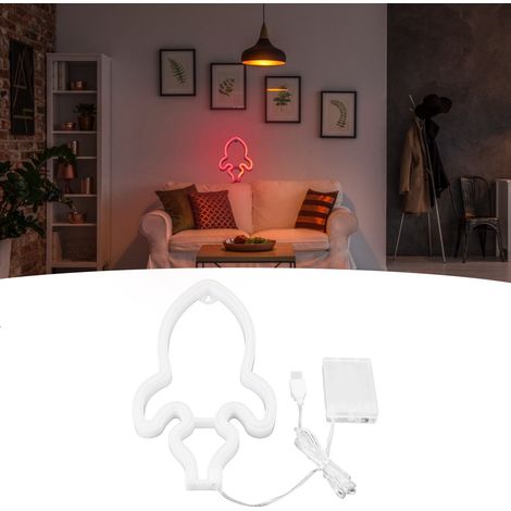 Lampe néon innovante en forme de fusée, enseigne lumineuse LED rouge pour chambre d'enfant, décorations de Noël, mariage et fêtes. (1/5)