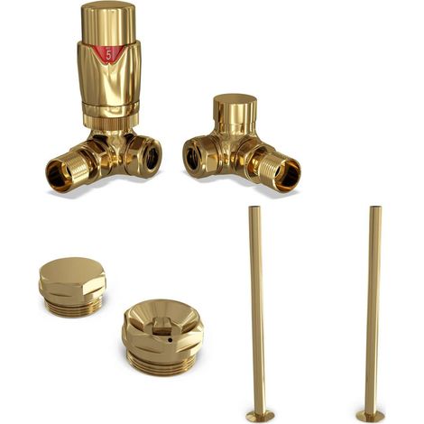 Stirling Bold - Thermostatic Radiator Valve & Installation Kit - Polished Brass Corner 15mm (1/4)