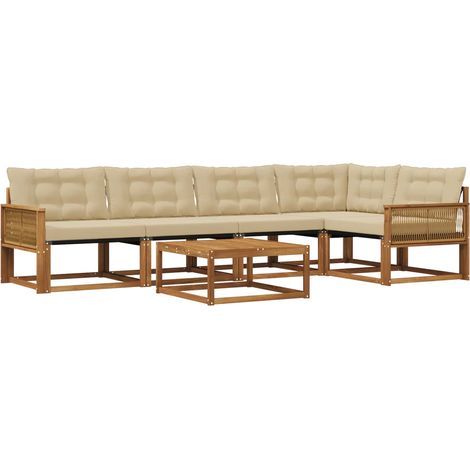 Conjunto de sofás de exterior con cojín 6 pcs Natural y Beige vidaXL