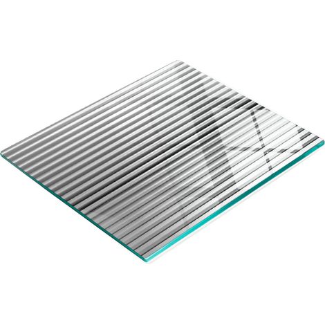 Tablero de vidrio elegante y duradero con franjas de acero impresas, color plata, 60x52 cm.