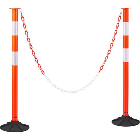Poteau de Signalisation 2PCs 87,1 cm, Balise de Délimitation avec Base Lestée, Bandes Réfléchissantes et Chaîne, Délinéateur de Circulation pour Contrôle des Foules, Chantier Parking, Rouge (1/5)