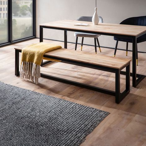 Banc 120x40x45 cm en acacia et métal noir - PREJI (1/5)