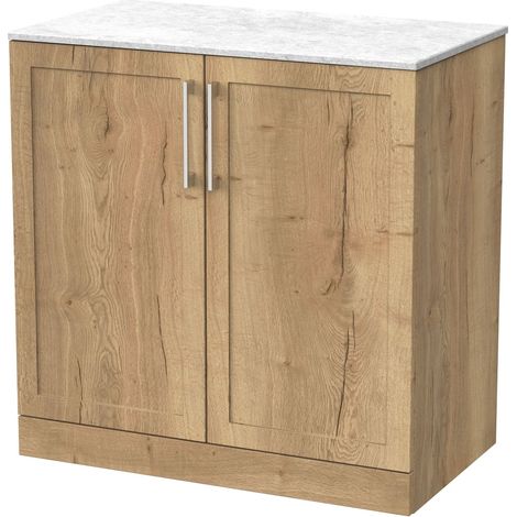 Stonnall Traditional Floor Standing 2 Door Vanity Unit with White Marble Top, 800mm, Autumn Oak
