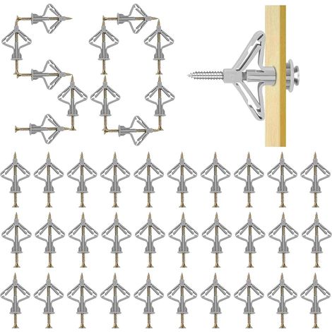 Lot de 50 Chevilles pour Plaque de Plâtre, Chevilles à Expansion en Plastique en Forme de Papillon Cheville Expansion Cheville Placo avec Vis pour la Plupart des Murs Légers Plaques de Plâtre (1/5)