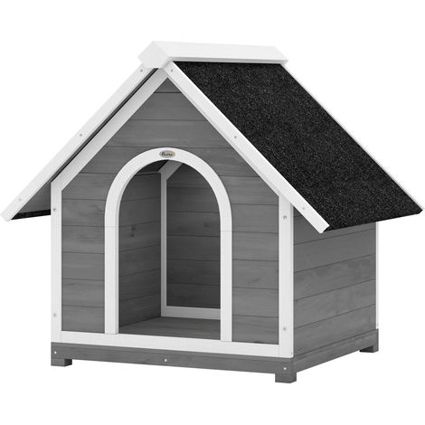 Niche pour Chien Extérieur Maison pour Chien Corps Entièrement Ouvrant pour Nettoyage Facile 84x101x86 cm Gris et Blanc