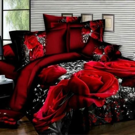 Housse de Couette 3D Rose Rouge Microfibre 100% Polyester - 1 Housse de Couette 200230cm + 2 Taies d'Oreiller 5075cm (1/4)