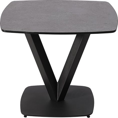 KARU - Table d'Appoint Aspect Céramique Grise Pied Central V