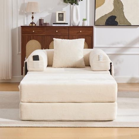 Fauteuil - KOMHTOM - Velours côtelé compressé - Repose-pieds - Cadre métal - Rembourrage épais (1/5)