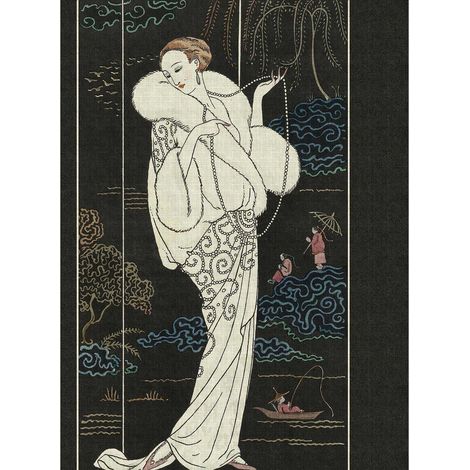Papier peint panoramique noir et beige originale Tapisserie panoramique japonaise à motif Papier peint panoramique femme pour salon (1/2)