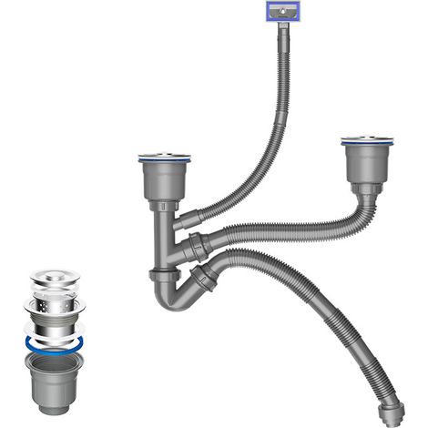 Double Drain Kit for PVC Sink Universal Drain Kit Multiple Deodorant Quick Flexible Drain for Basin (1/5)