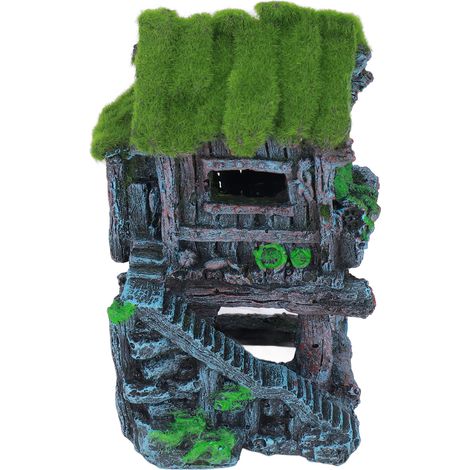 Dekoration für ein Aquarienhaus aus moosigem Samt, Pavillon im antiken Stil, Miniaturgebäude für die Aquarienlandschaft (Spezifikation: Haus mit moosiger Treppe) (1/5)