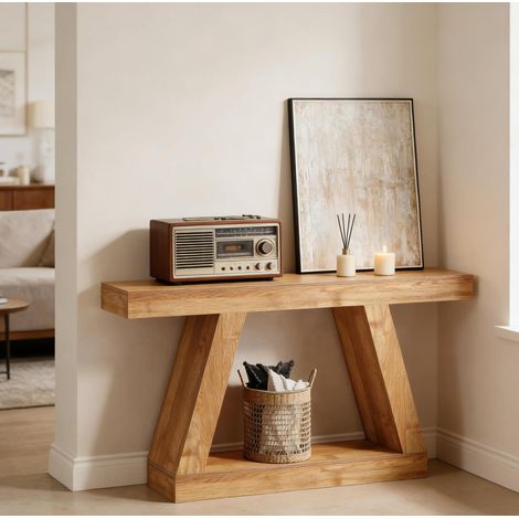 Console d’entrée 140 x 30 x 80 cm, rangement, coloris naturel, en MDF, MEUBLIV (1/5)