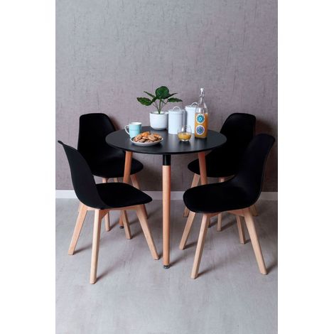 Conjuntos de mesa y sillas - Conjunto Mesa Tower Redonda 80 cm Negra y Pack 4 Sillas Kelen - Negro (1/5)