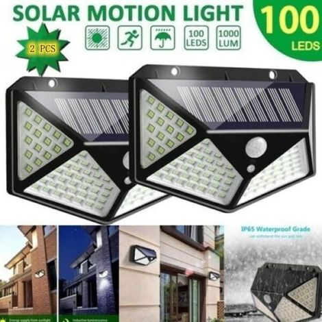 2 pack lampe solaire exterieur 100 led de éclairage Détecteur de Mouvement Lumière murale (1/4)