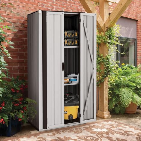 Yodolla – Armoire de jardin 3 étagères modulables en acier galvanisé – Résistante aux intempéries – Rangement organisé pour outils et accessoires