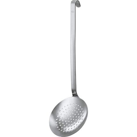 Écumoire - Ustensile de Cuisine - Plate et à Perforations Larges, Dotée d'un Manche à Crochet - Acier Inoxydable 18/10 - Passe au Lave-Vaiselle - 10 cm (1/5)