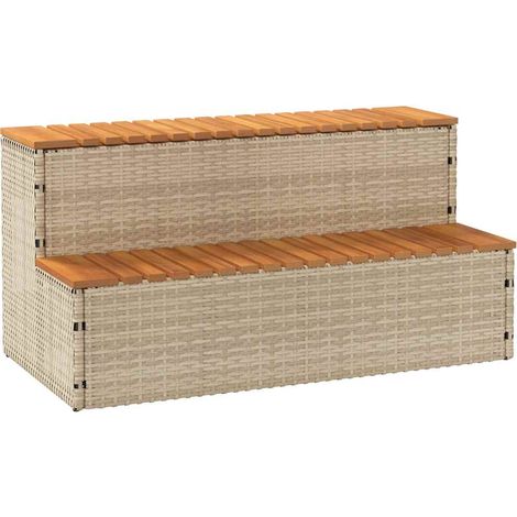 Vidaxl – Marche bain remous en polyrotin beige 100x50x50,5 cm – Fentes de drainage – Pieds réglables – Acier enduit de poudre – Résistance aux UV et à l'eau