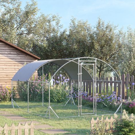 Animal Grand enclos poulailler 10,64 ㎡ parc grillagé toit anti-UV porte verouillable 2,8 x 3,8 x 1,97 m - argenté