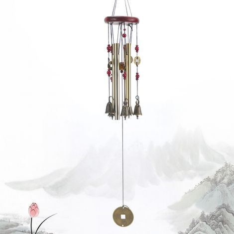 Carillon à vent en aluminium multi-tubes, décoration boisée dorée pour cabane, porte, fenêtre, plateforme, cadeau (1/5)