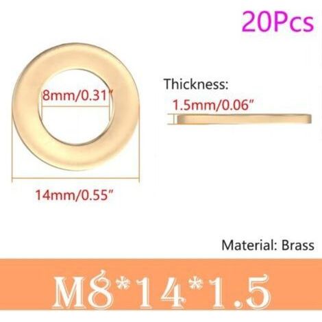 Lot de 20 Rondelle Plate, 8mm x 14mm, Rondelle d'étanchéité Circulaire, Rondelles Annulaires, Laiton Rondelle Plate pour L'étanchéité des Vis (1/5)