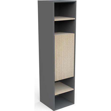 Petite Armoire Salle De Bain 1 Porte, 4 Niches Et 3 Etagères en Bois – Coloris Noir Mat (1/5)