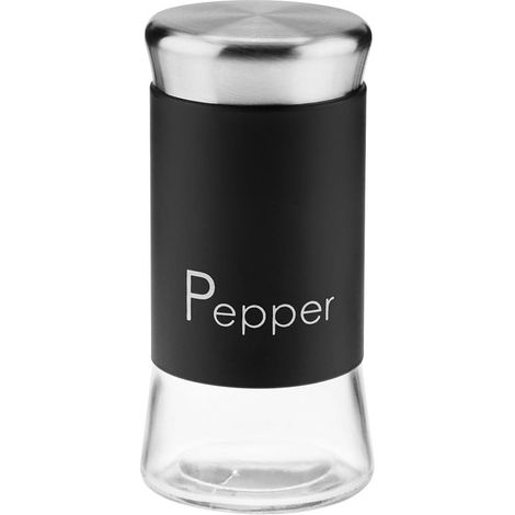 Pimentero de vidrio, recipiente para especias, pimienta Greno, 150 ml, acero inoxidable, inscripción "pimienta negra". (1/2)