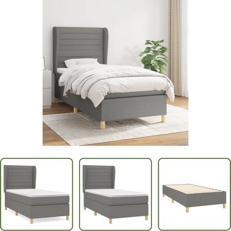 vidaXL Tête de lit réglable - Sommier à lattes de lit avec matelas Gris foncé 80x200 cm Tissu (1/5)