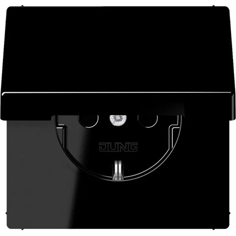 Jung SCHUKO Steckdose, 16 A 250 V , Klappdeckel, Duroplast, Serie LS, schwarz LS1520KLSW (1/2)