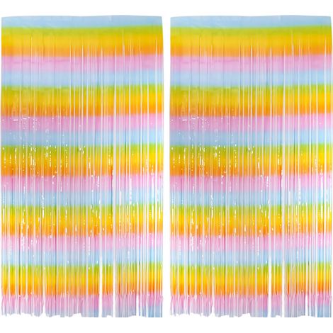 Lot de 2 rideaux à franges en aluminium arc-en-ciel, rideaux à guirlandes colorées, décor pour fête d'anniversaire ou mariage (1/5)