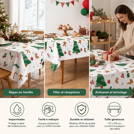 Lot de 2 Nappes de Noel Grand Sapin PEVA 137 x 274 cm Jetables pour Table de Fete (1/4)