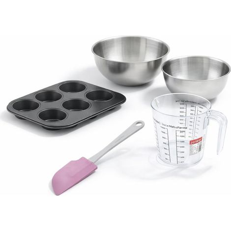 Set pâtisserie avec moule à muffins 6 empreintes 28 cm, 2 bols à mixer, verre mesureur et spatule Zenker (1/5)