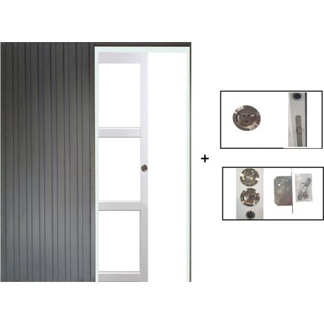Porte Coulissante Kenya Blanc Vitrage transparent H204 x L73 + Système à Galandage (sans kit finition) (1/5)