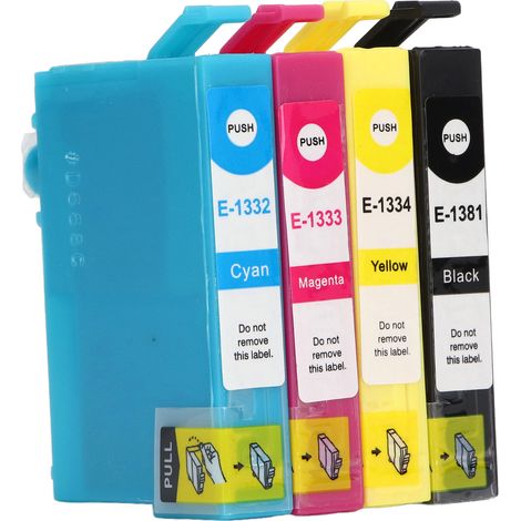 4 Cartouches d'encre Noir Cyan Magenta Jaune Précision Fluide Anti-décoloration Encodeur Compatible Stylus T1381 T1332 T1333 T1334 Lot (1/5)