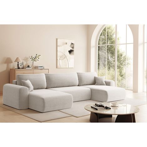 Wohnlandschaft Sofa mit Schlaffunktion FLORA Stoff Poso Altweiß