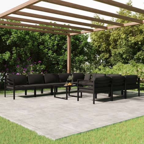 vidaXL Set muebles de jardín 11 pzas y cojines aluminio gris antracita (1/5)