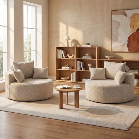 Canapé chauffeuse 1 place en chenille mousse moelleuse sans montage coussin lombaire cylindrique salon chambre lounge moderne