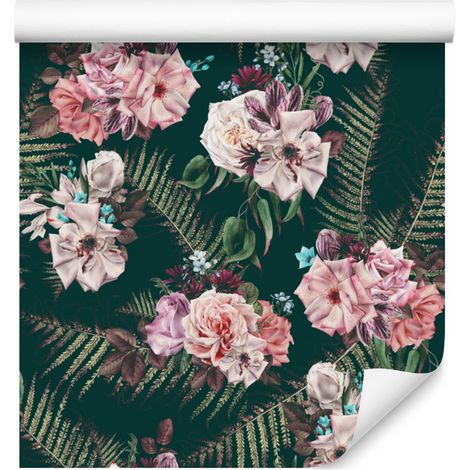 Papier peint à motifs de feuilles, fougères et roses pour salon et chambre, 50 x 1000 cm (1/5)