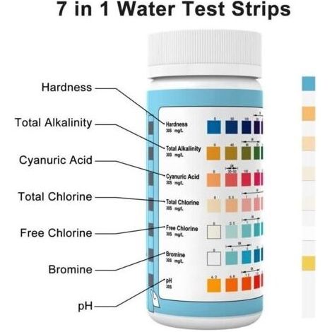 7 en 1 Bandelette Piscine, 100 Test Piscine Bandelettes Testeur Piscine et Spa, Languette Piscine Test Eau Piscine Test ph,Chlore Le Brome, la Dureté Totale, l’Acide Cyanurique and More (1/3)