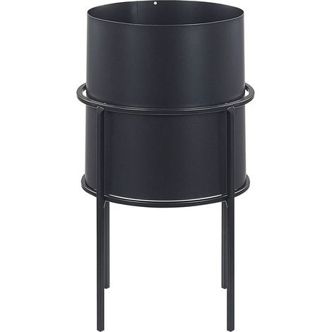 Cache Pot de Fleurs en Acier Noir 16 cm de Diamètre et en Forme de Tambour pour Intérieur ou Extérieur Glamour Beliani (1/5)