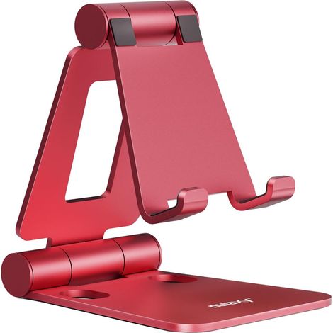 Support Téléphone Portable - 1 Unité - Aluminium - Réglable Et Pliable - Bureau Et Cuisine - Rouge (1/5)