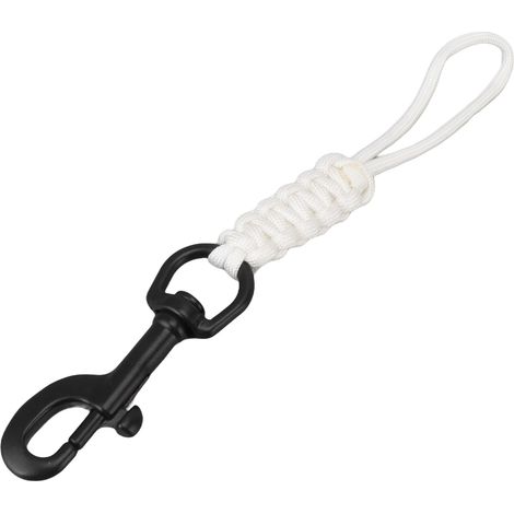 Corde de sécurité sous-marine anti-perte blanche, dragonne de plongée tressée à la main, sangle de maintien avec clip en acier inoxydable (1/5)