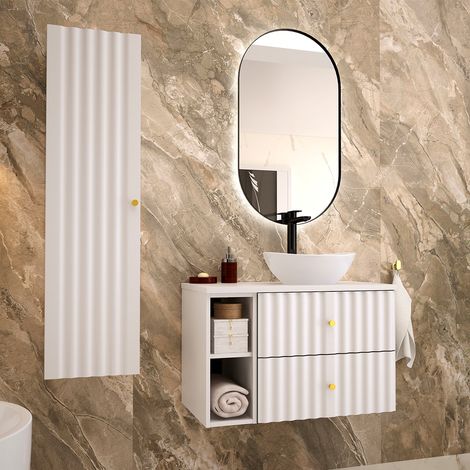 Ensemble meuble simple vasque 80cm 2 niches et colonne Izae Blanc (1/5)