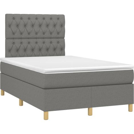 Estructura de cama LED con cabecero con somier colchón 120x200 cm tela gris oscuro TDL0208411