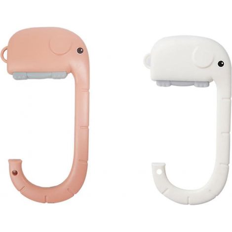 BEBUSINGOTO Gancho para bolso de mesa, 2 ganchos portátiles para bolso de mesa, de plástico, con forma de elefante, para colgar mochilas en el lateral del escritorio. (1/5)