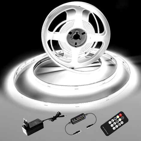 Bande LED COB 5M, bande LED blanche froide 6000K, bande LED dimmable 24V, largeur CRI92, 8mm, avec télécommande et alimentation, pour la décoration de la maison, cuisine, miroir (1/5)