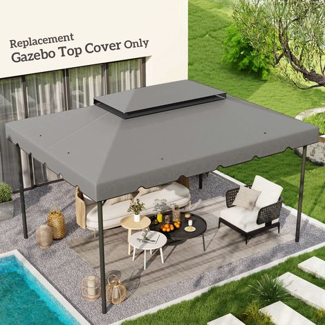 Toile de rechange gris clair 4x3 m pour tonnelle de jardin, tissu polyester déperlant, abri de remplacement pour gazebo, tente de toiture