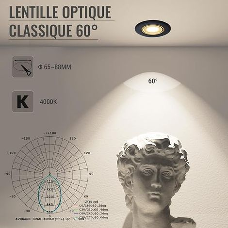 Spot LED Encastrable Noir Dimmable 7W Extra Plat 4000K Blanc Neutre Spot Encastré COB 220V 600LM Cuisine Chambre Salon Trou 65-88mm (1/4)