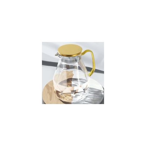 Carafe Eau de 2 L, Pichet en Verre Design Diamant Moderne, Cruche en Verre avec Couvercle en Acier Inoxydable et Anse, Pichet à Eau Haute Durabilité pour Infuseur Fruit, Thé Glacé, Café, Lait (1/5)