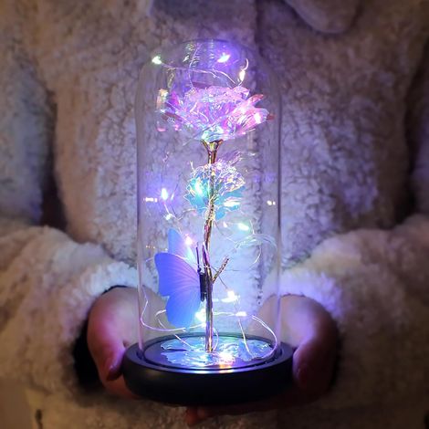 Rose Eternelle sous Cloche Lumineuse Fleur éternelle Cadeau pour Femme Maman Mère Grand-mère, Cadeaux de Fleurs de Roses pour Anniversaire,Mariage,Noel,La Saint-Valentin,Fête des Mères (Coloré) (1/5)