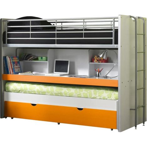 Paris Prix – Lit superposé enfant 90x200cm – Bois orange – Sommier inclus – Poids supporté jusqu'à 100kg – À monter soi-même (1/5)